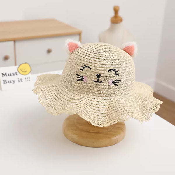 Kids Straw Sun Hats-Cat