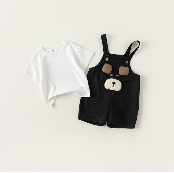 Puppy Playtime: Adorable Cartoon Dog Overalls in Black & White, Black & Coffee - Unisex, 100% Cotton