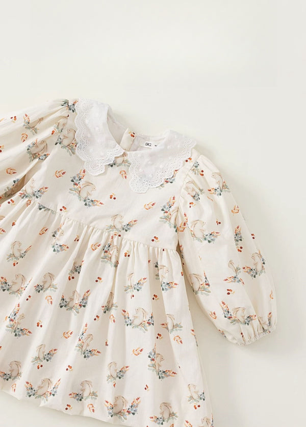 Charming Flower & Bunny Vintage Dress for Girls | Ages 1T-7T